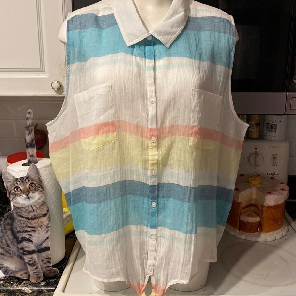 e Natural Reflections casual sleeveless button front plus size blouse 3X. EUC